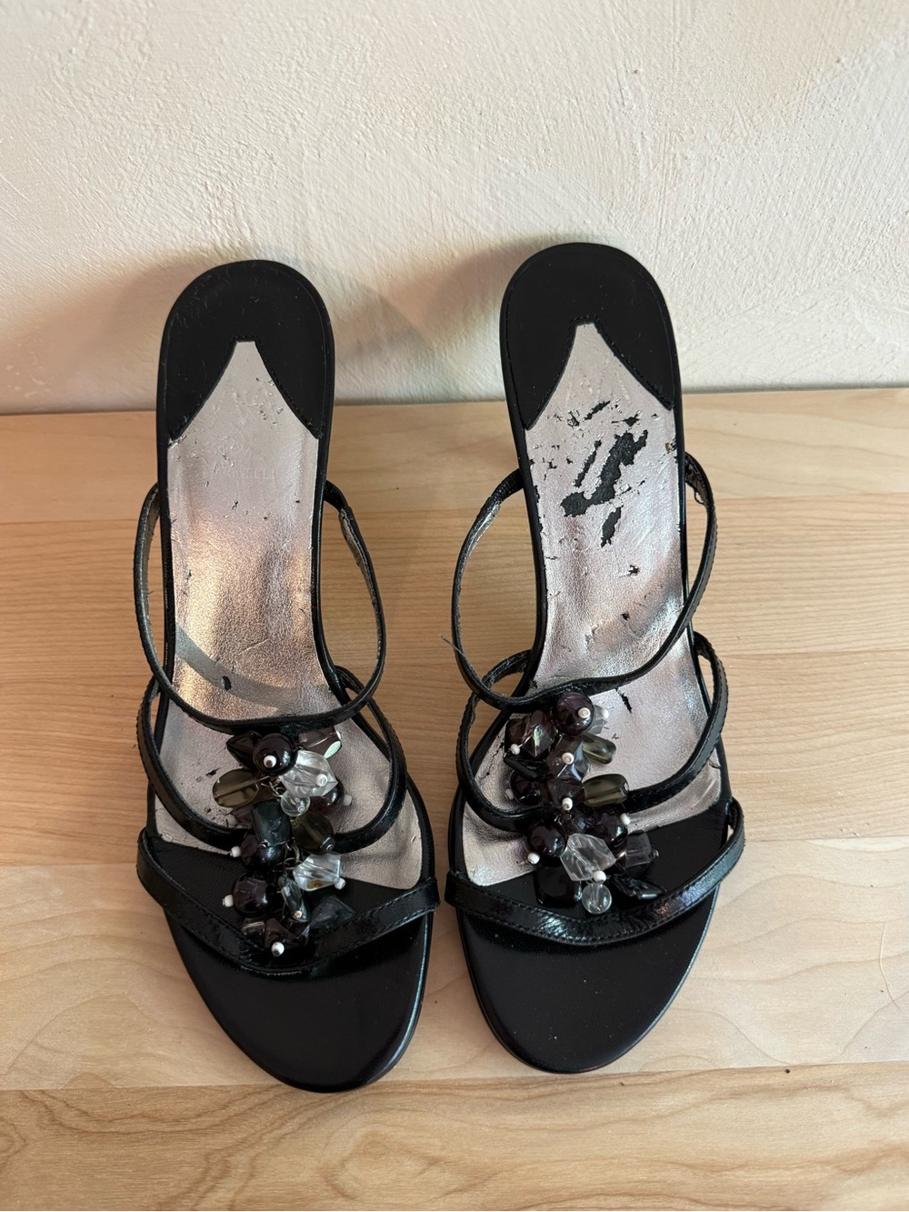 M by Marinelli | Black Strappy Sandals Beaded Jewels | Heels Sz 6.5